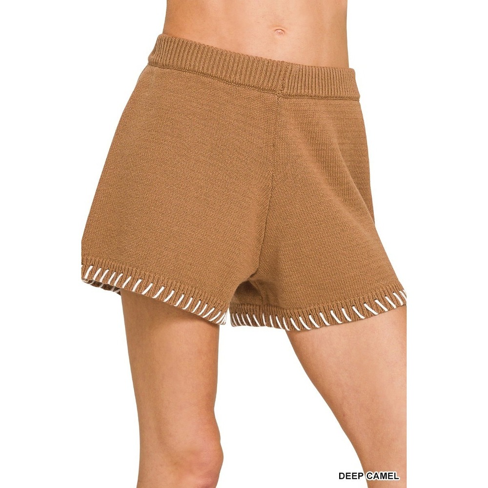 Zenana Stitch Detailed Sweater Shorts - Large